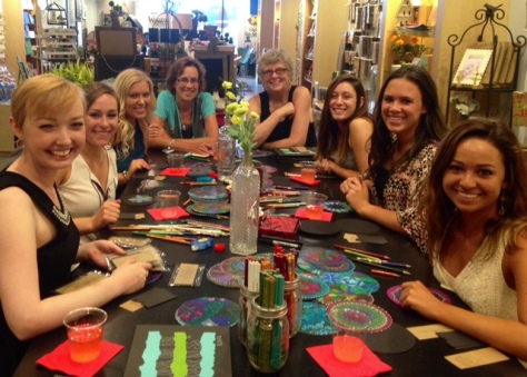 Left to right: Meg, Liz, Morgan, (Susan/writer, Carol/coach), Nikki, Megan, Kylie at Color Out the Darkness Workshop.